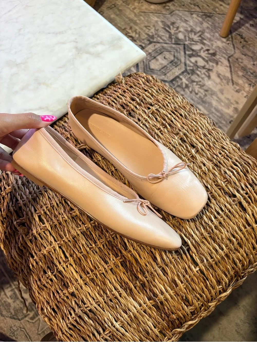 Everlane Pale Pink The Day Ballet Flats  Nappa Leather Square Toe 7.5 Blush